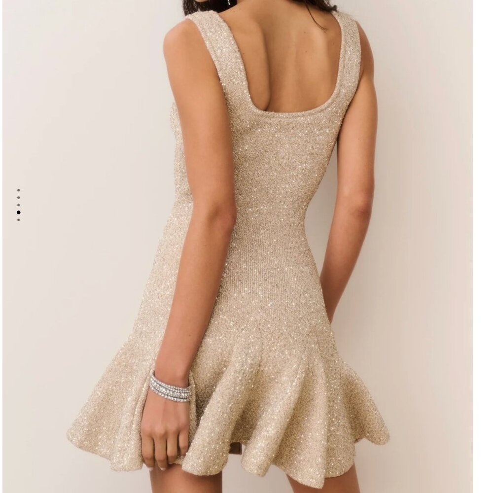 NWT LoveShackFancy Sarajane Sequin Stretch Knit Mini Dress Honey Gold Holiday - Picture 15 of 16